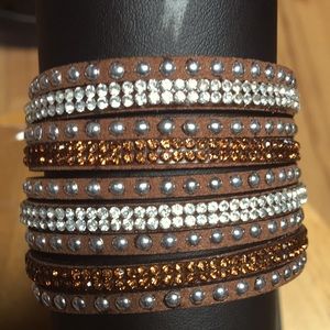 Dark brown wide wrap bling bracelet